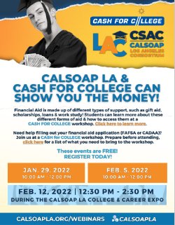 Cash for College February 5th 10am-noon